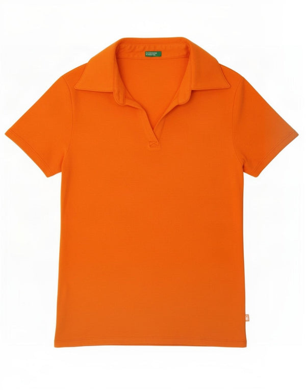Benetton Dame Polo Shirt UK 12 Medium Orange Bomuld