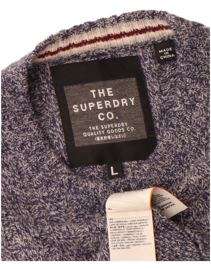 Superdry sweater med rund hals til mænd, stor marineblå flækket lammeuld