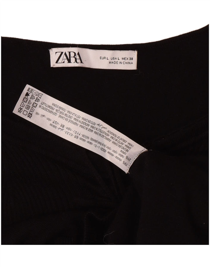 Zara Womens Crop Top Langærmet UK 14 Large Black Viscose