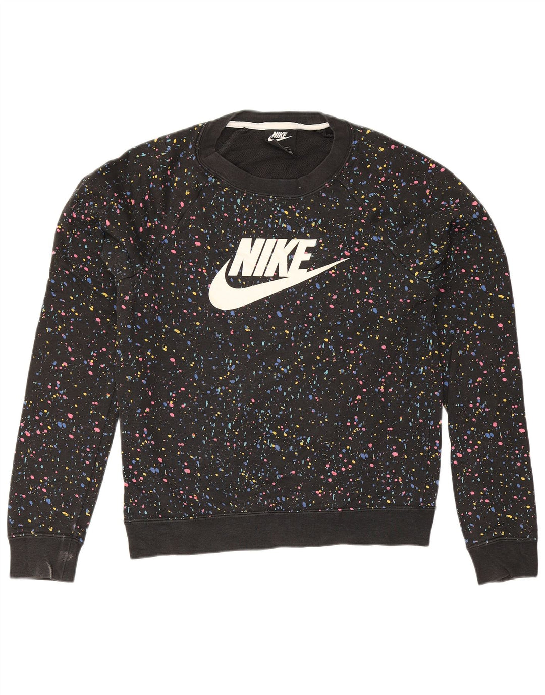 Nike Womens Graphic Oversized Sweatshirt Jumper UK 6 XS Black Spotted