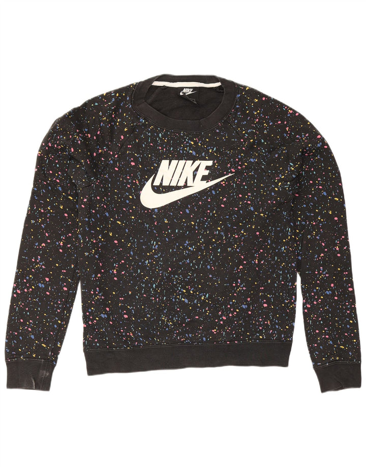 Nike Womens Graphic Oversized Sweatshirt Jumper UK 6 XS Black Spotted