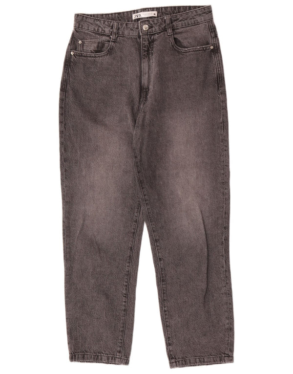 Zara Højtaljede koniske Jeans til kvinder EU 40 Medium W30 L28 Grå Bomuld