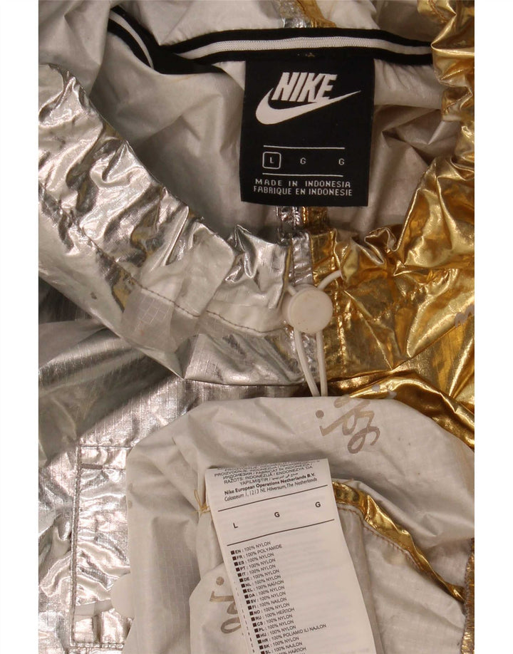 Nike Dame Grafisk Oversized Anorak Jacket UK 16 Large Silver Colourblock