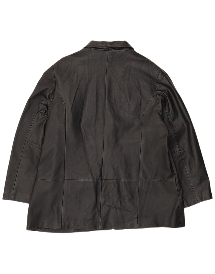 Agenda Dame 3 Button Læder Blazer Jacket UK 24 4XL Sort Læder