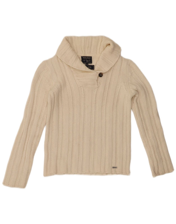 WOOLRICH Dame Shawl Neck Jumper Sweater UK 12 Medium White