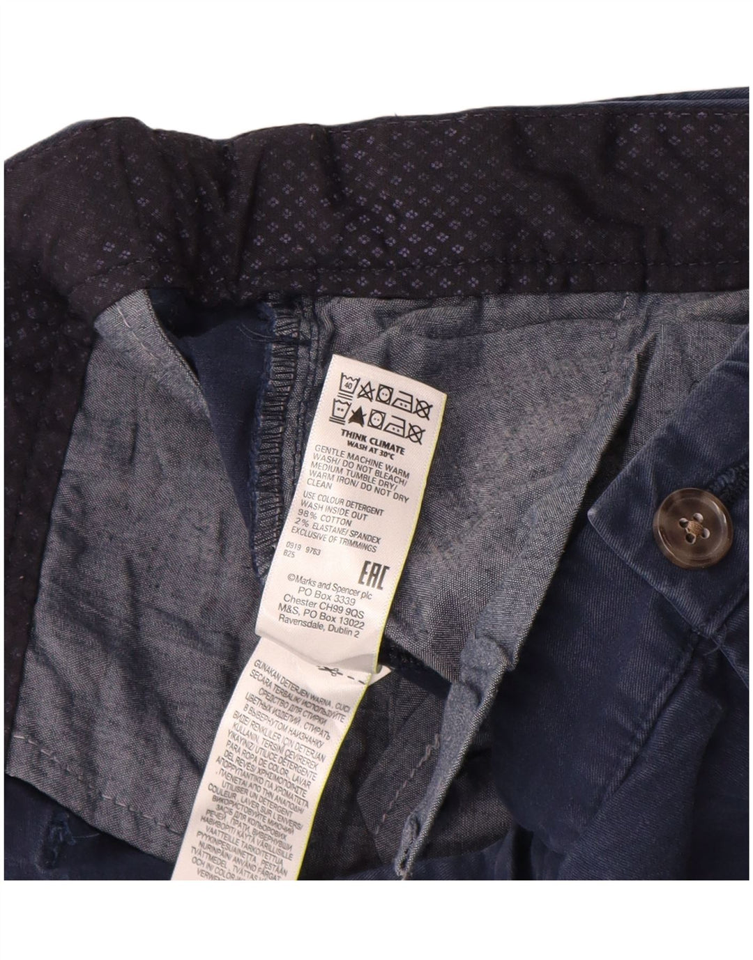Marks & Spencer Herre Lige Regular Chino Bukser W40 L33 Marineblå