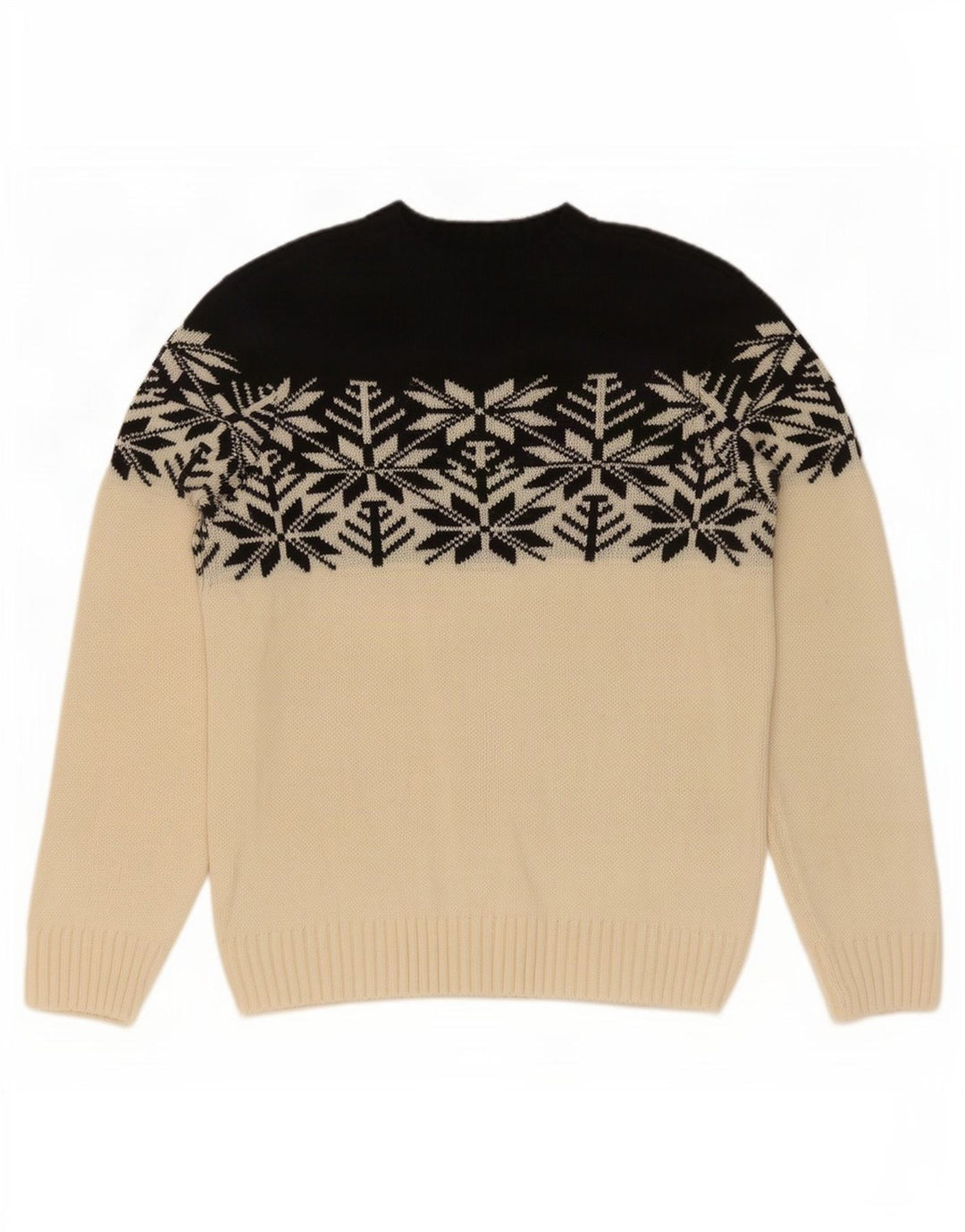 Vintage Herre Crew Neck Jumper Sweater Medium White Fair Isle Akryl