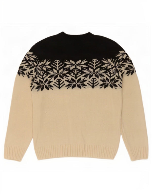 Vintage Herre Crew Neck Jumper Sweater Medium White Fair Isle Akryl