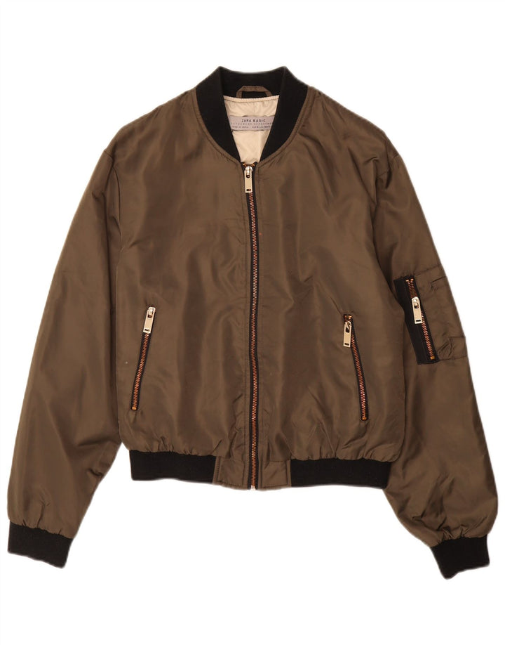 Zara Womens Oversized Bomber Jacket UK 10 Small Khaki Colourblock Polyamid
