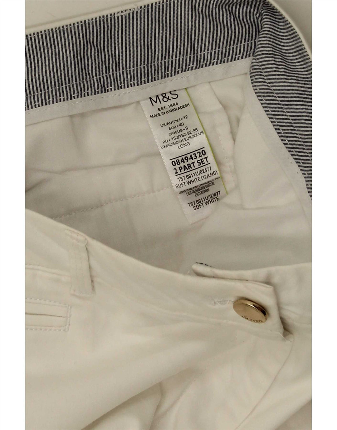 Marks & Spencer Lige Chinobukser til kvinder UK 12 Medium W32 L30 Hvid