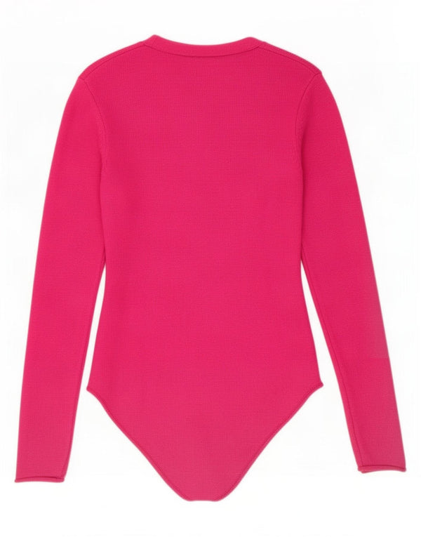 Zara Womens Knit Bodysuit UK 8 Small Pink Viscose