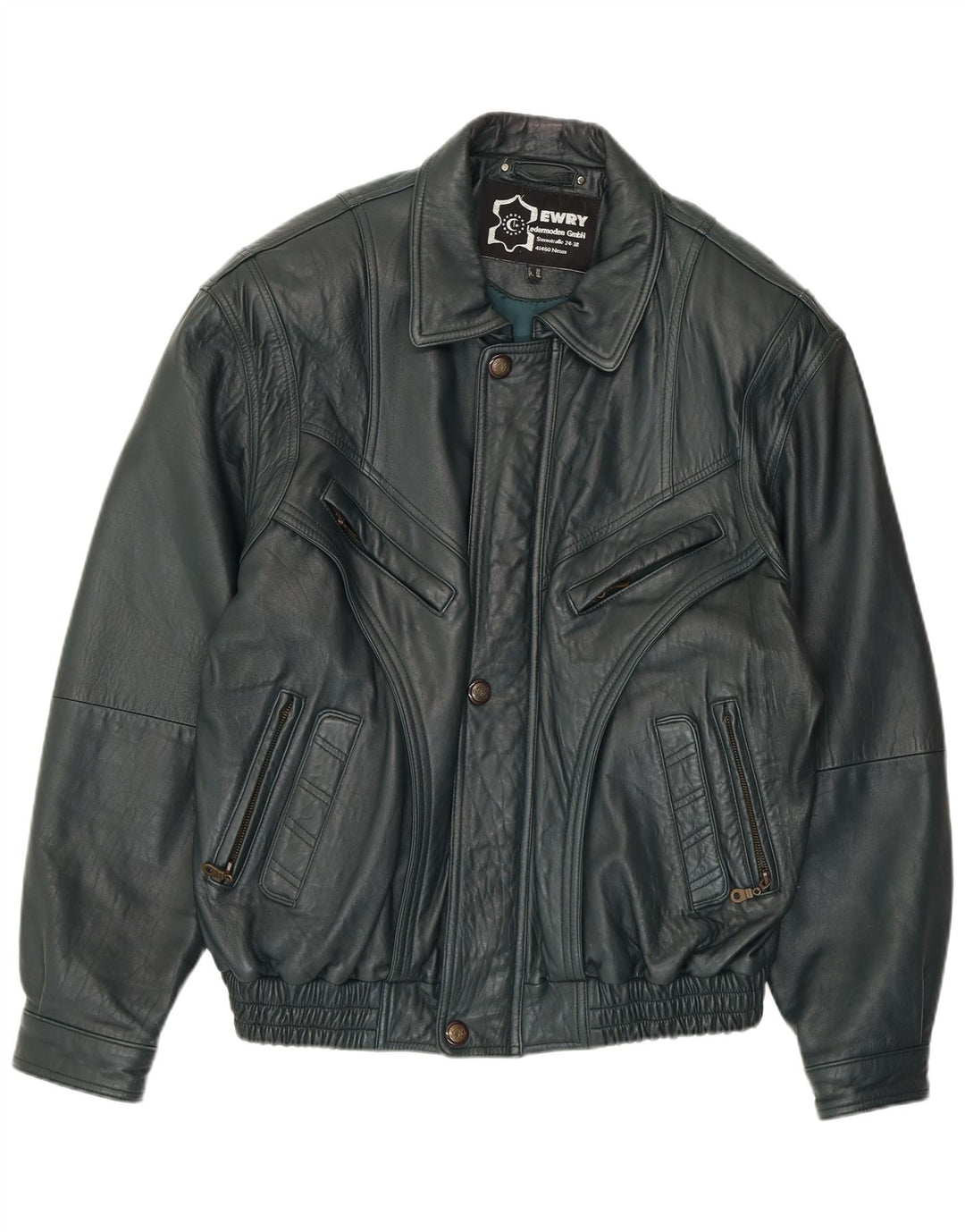 VINTAGE Herre Læderjakke EU 56 3XL Grønt Læder