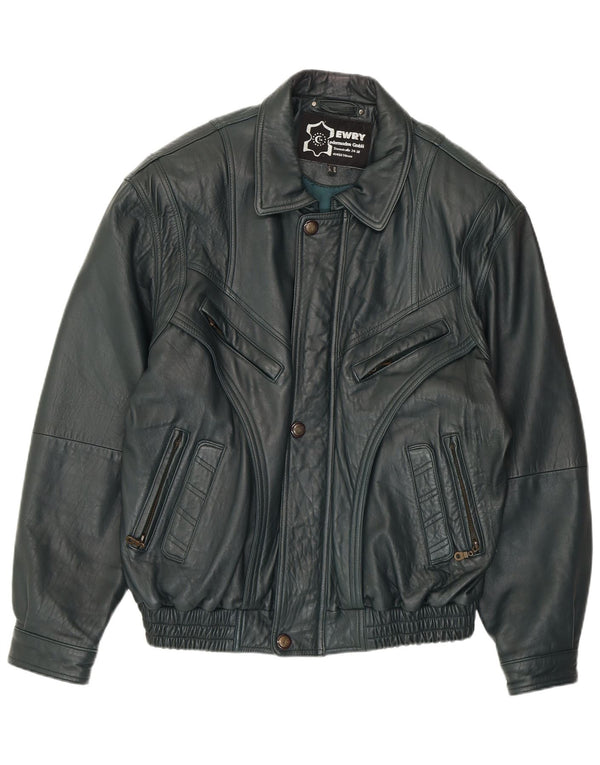 VINTAGE Herre Læderjakke EU 56 3XL Grønt Læder