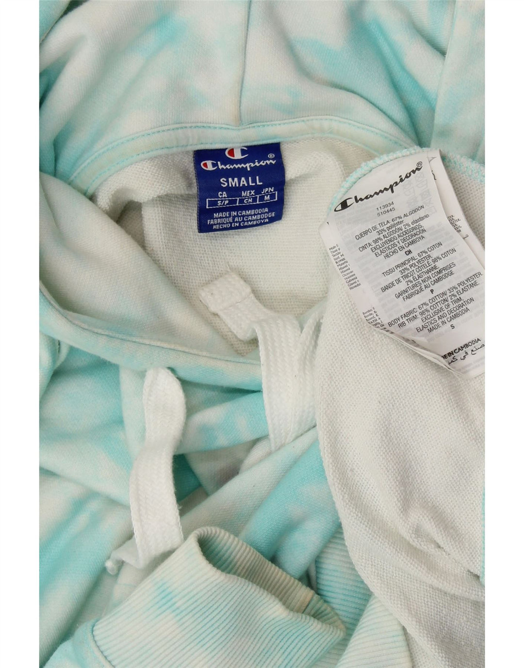 CHAMPION Dame Oversized hættetrøje Jumper UK 10 Small Blue Tie Dye Bomuld