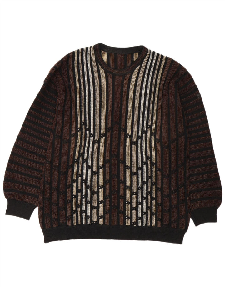 Bueckle Herre Crew Neck Jumper Sweater IT 52 Stor brun stribet polyakryl