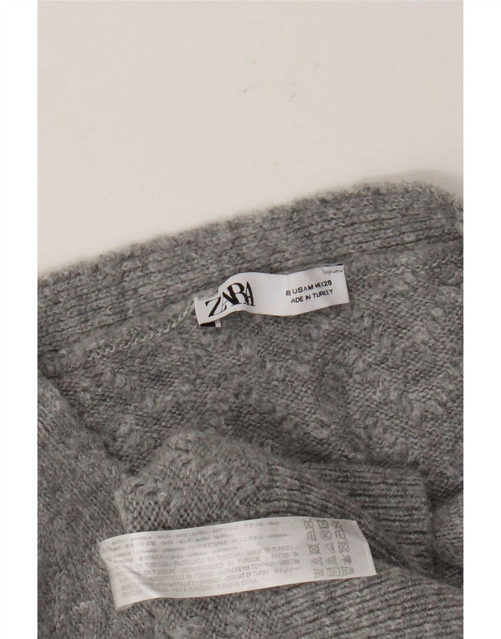 Zara Womens Crop Cardigan Sweater UK 14 Medium Grey Akryl