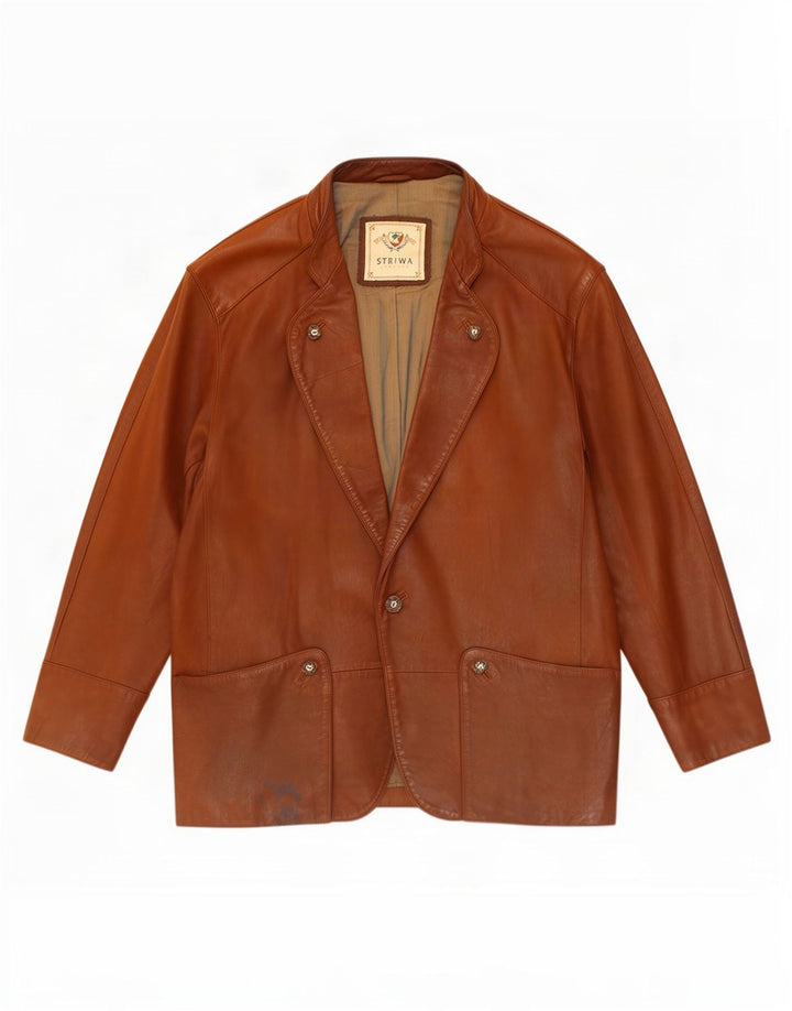 Striwa Herre 1 Knap Læder Blazer Jakke UK 40 Stor Brun