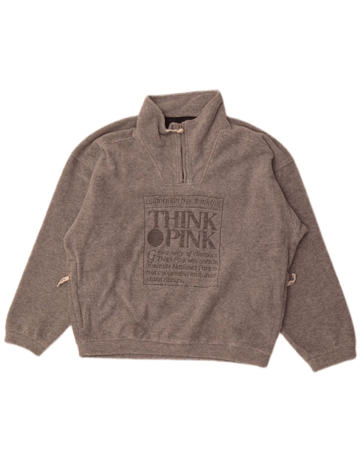 Think Pink Dame Oversized grafisk fleecetrøje UK 14 Medium Grey Flecked