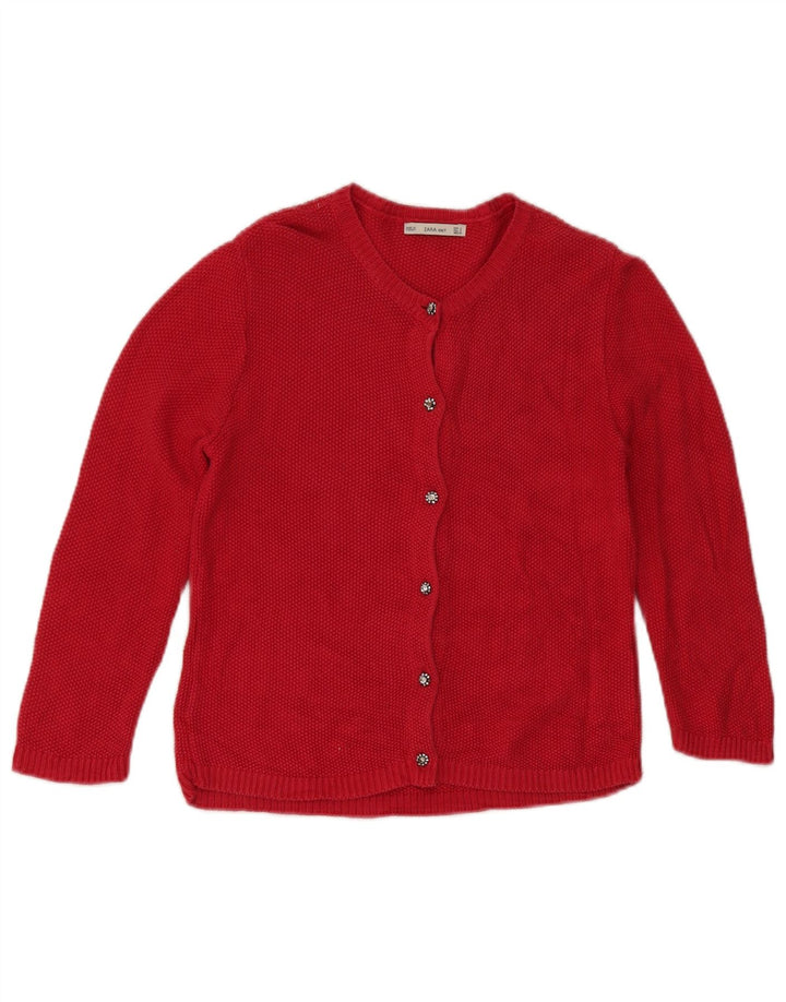 Zara Dame Cardigan Sweater UK 10 Lille rød viskose