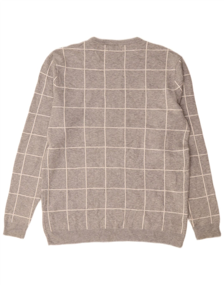 Zara Herre sweater med rund hals XL Grå ternet nylon