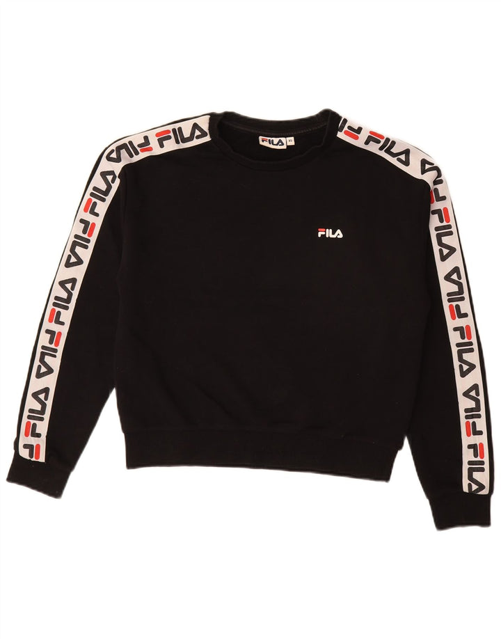 FILA Dame Grafisk Oversized Sweatshirt Jumper UK 6 XS Sort Colourblock