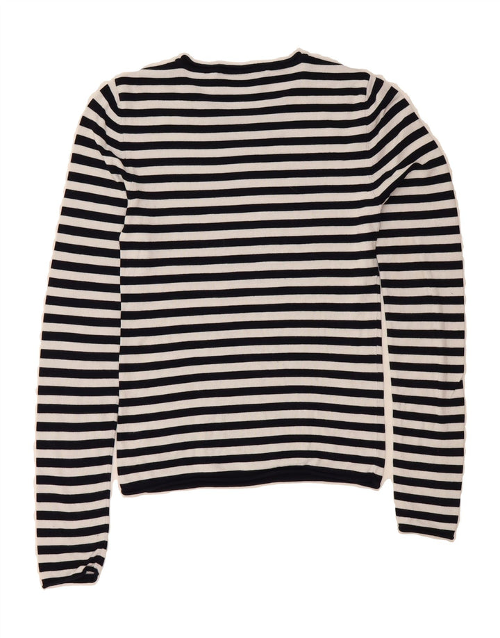 ZARA Womens Crew Neck Jumper Sweater UK 12 Medium White Striped Vintage Zara and Second-Hand Zara from Messina Hembry 