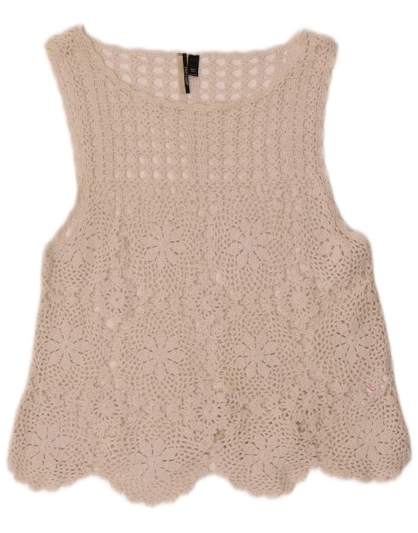 Topshop Dame Ærmeløs Hæklet Bluse Top UK 10 Small White Floral