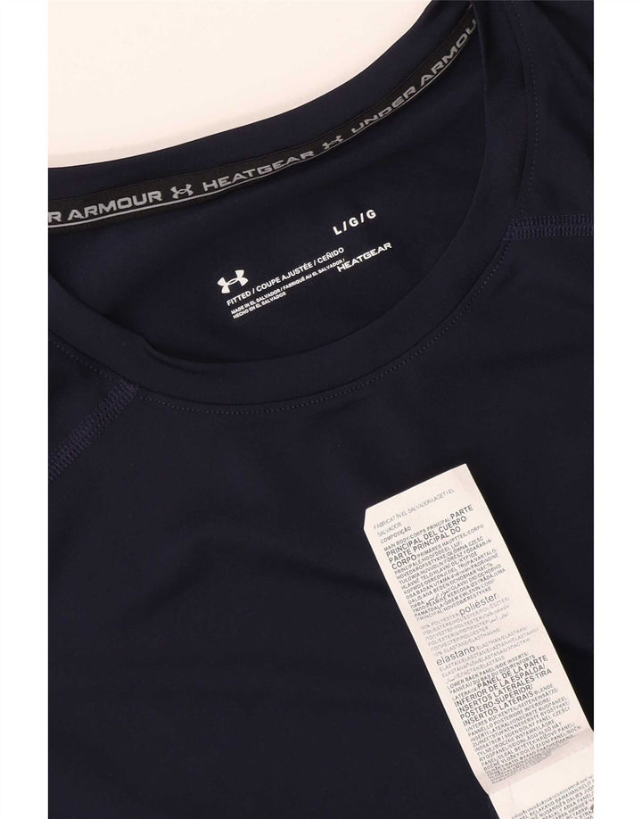 Under Armour Herre Heat Gear T-Shirt Top Large Navy Blue Polyester