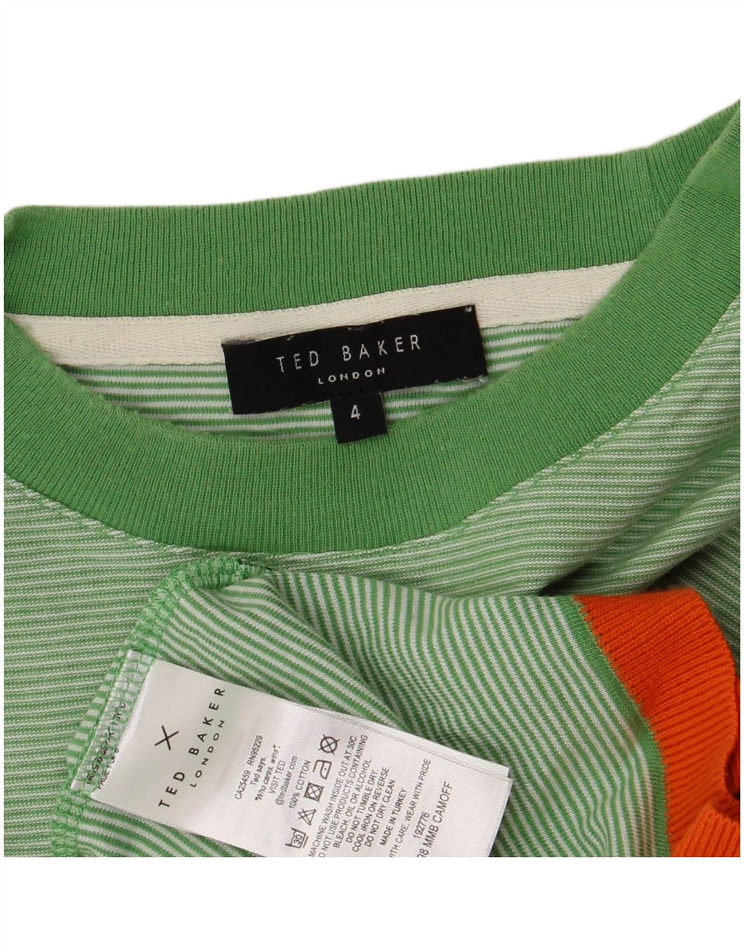 Ted Baker Herre T-Shirt Top Størrelse 4 Stor Grøn Stribet Bomuld