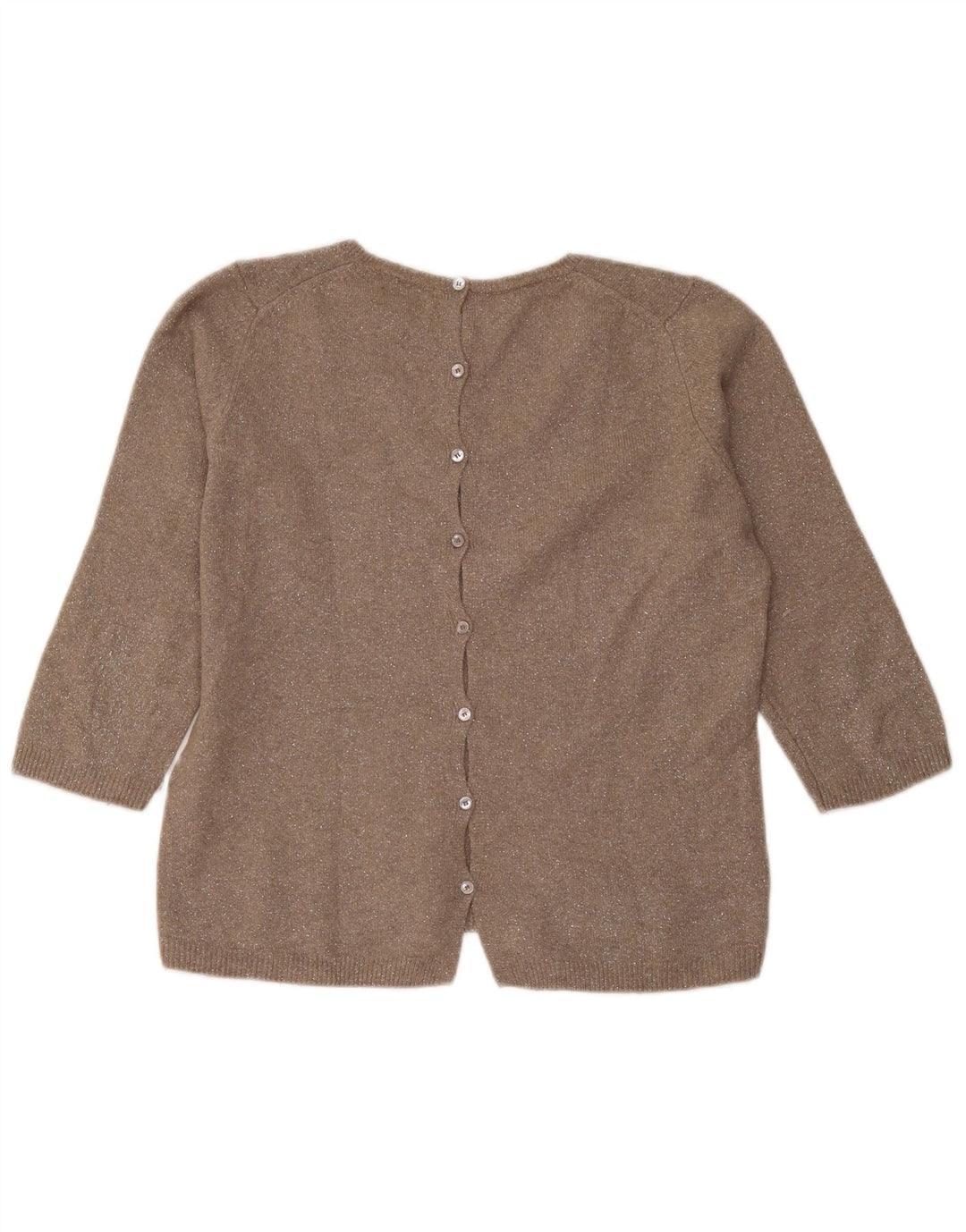 Massimo Dutti Dame 3/4-ærmet V-hals sweater UK 14 Medium Brun