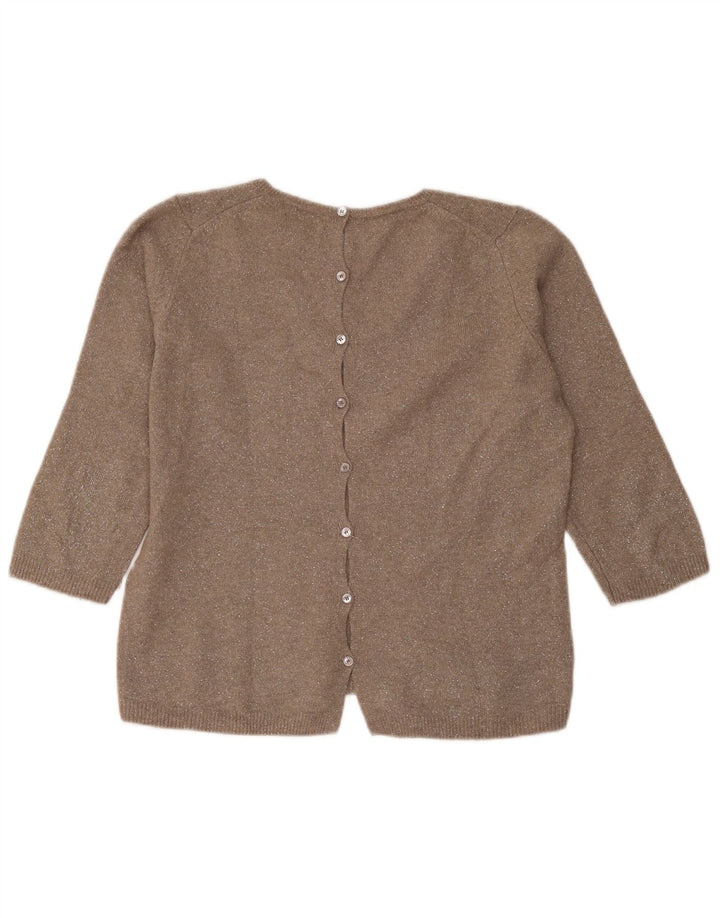 Massimo Dutti Dame 3/4-ærmet V-hals sweater UK 14 Medium Brun