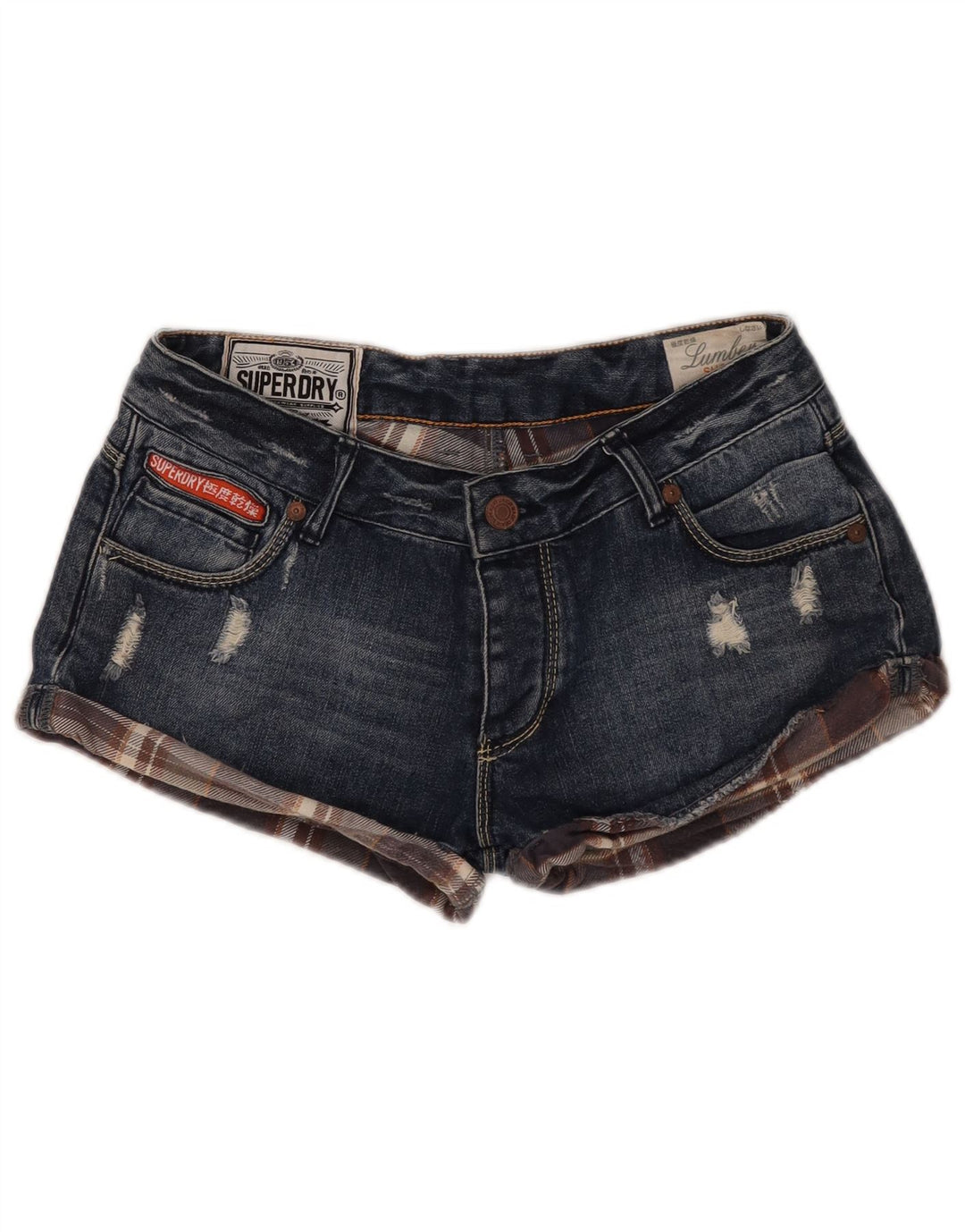 SUPERDRY Womens Distressed Denim Shorts W30 Medium Blue Cotton