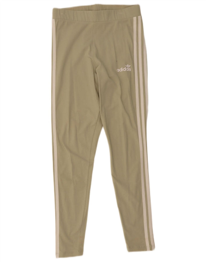 ADIDAS Womens Leggings UK 14 Medium Green Cotton