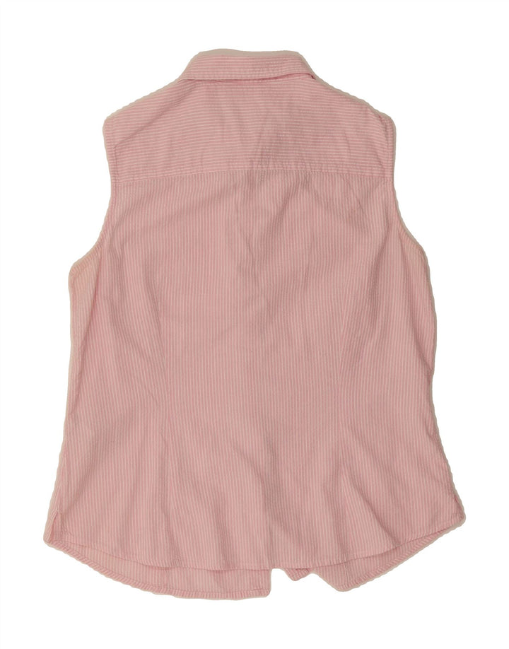 IZOD Womens Sleeveless Shirt UK 14 Medium Pink Striped Cotton Vintage Izod and Second-Hand Izod from Messina Hembry 