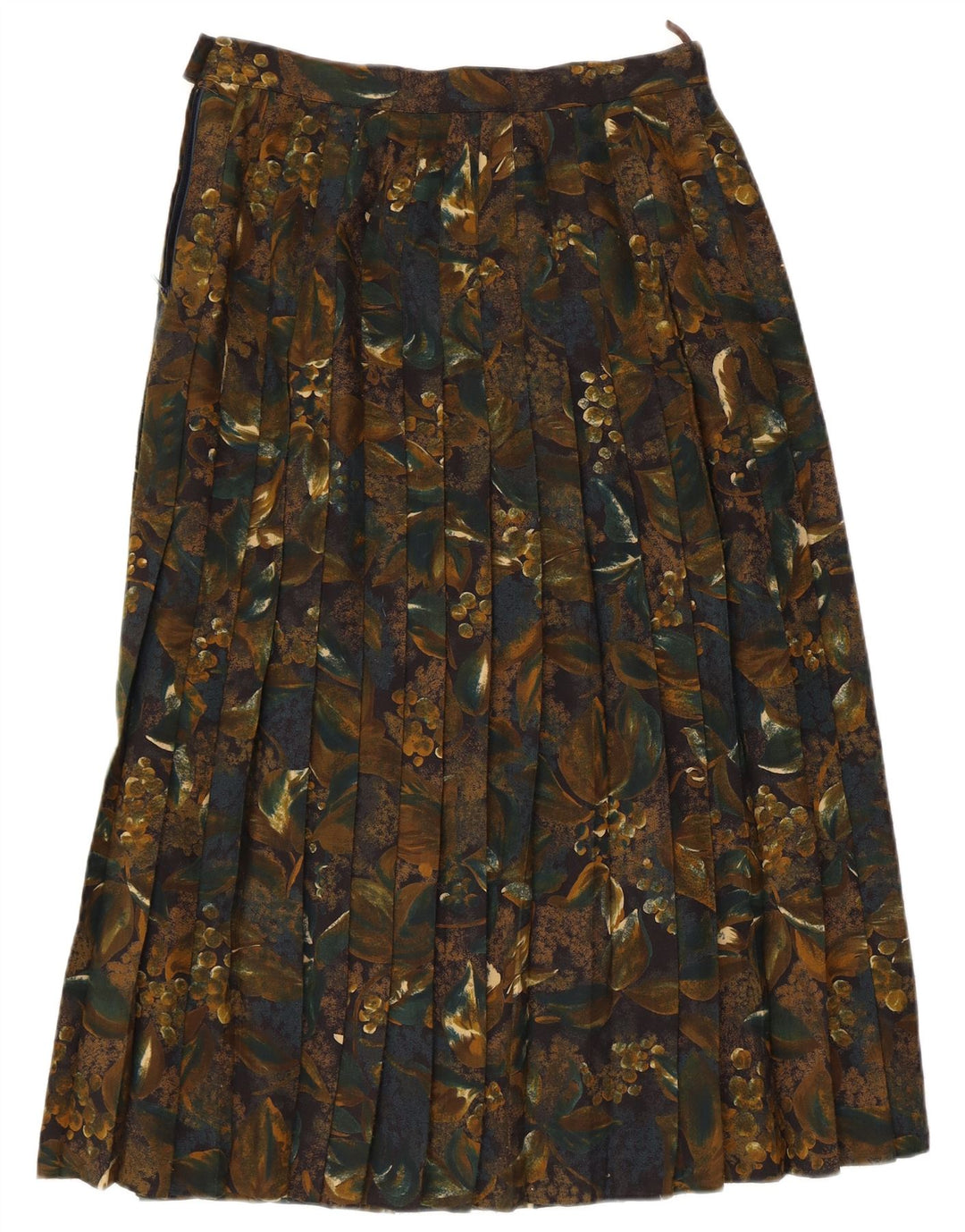 Vintage kvinders højtalje plisseret nederdel UK 14 Medium W30 Khaki Polyester