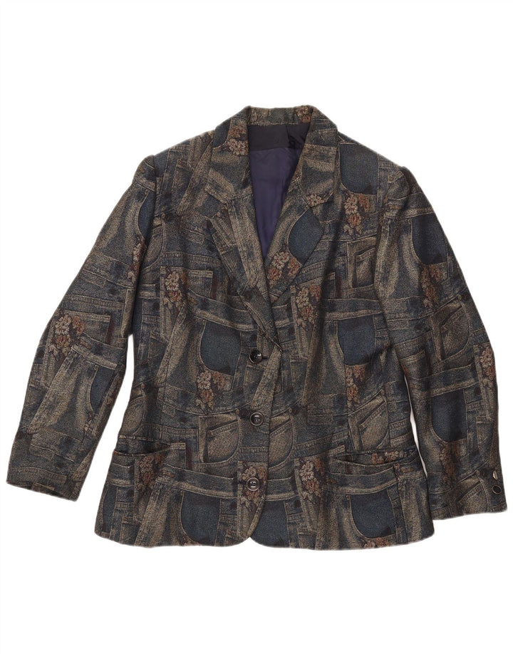 Carnet Dame 3 Button Blazer Jacket UK 14 Medium Navy Blue Floral