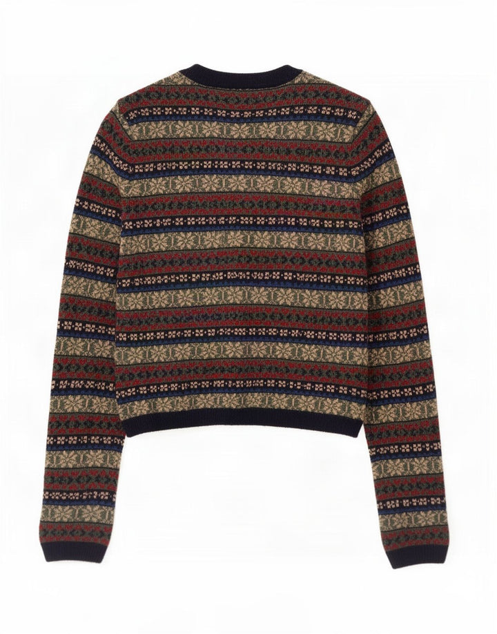 Zara Dame Cardigan Sweater UK 10 Small Multicolored Fair Isle Polyamid