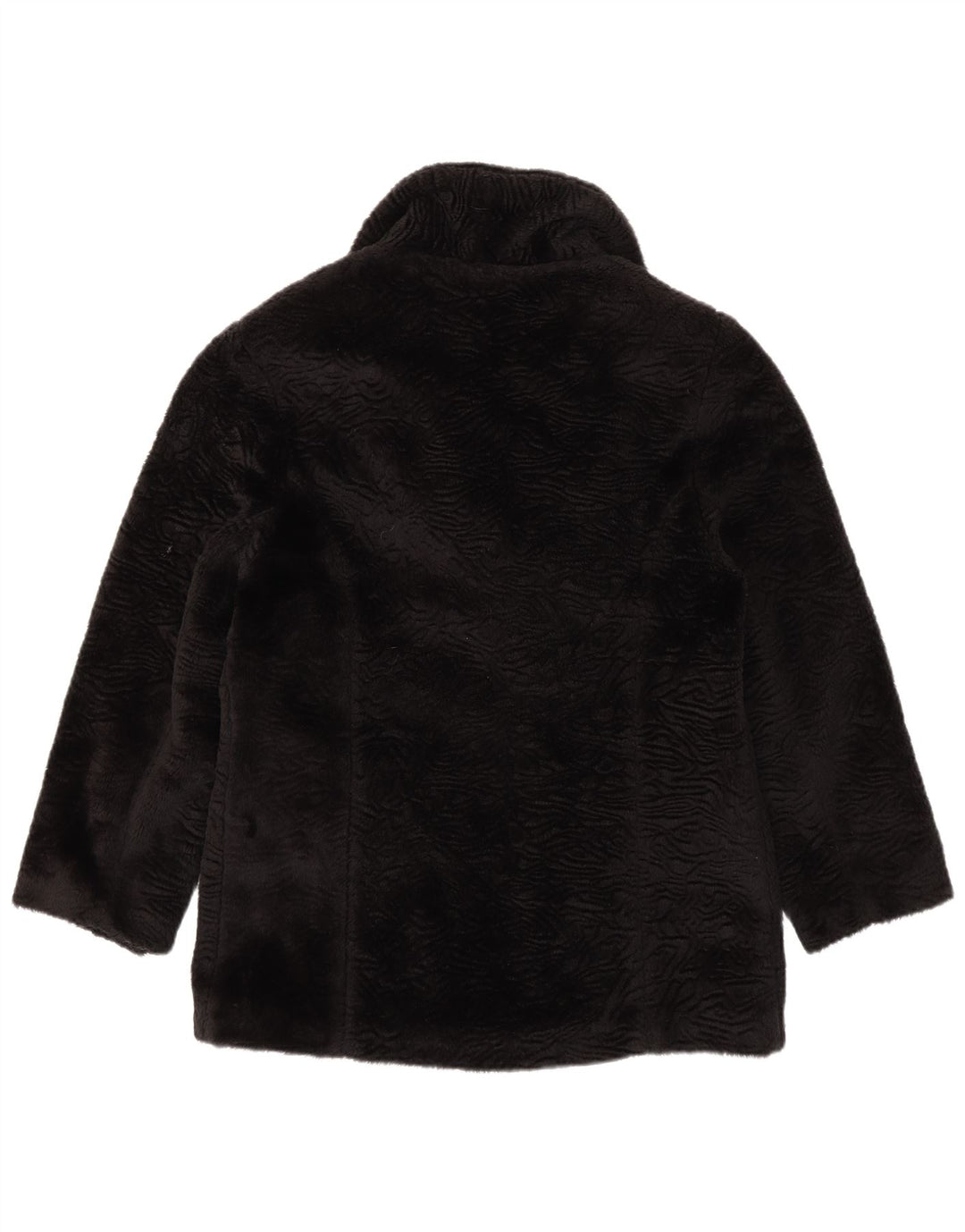 VINTAGE Womens Faux Fur Double Breasted Coat UK 14 Medium Black Classic