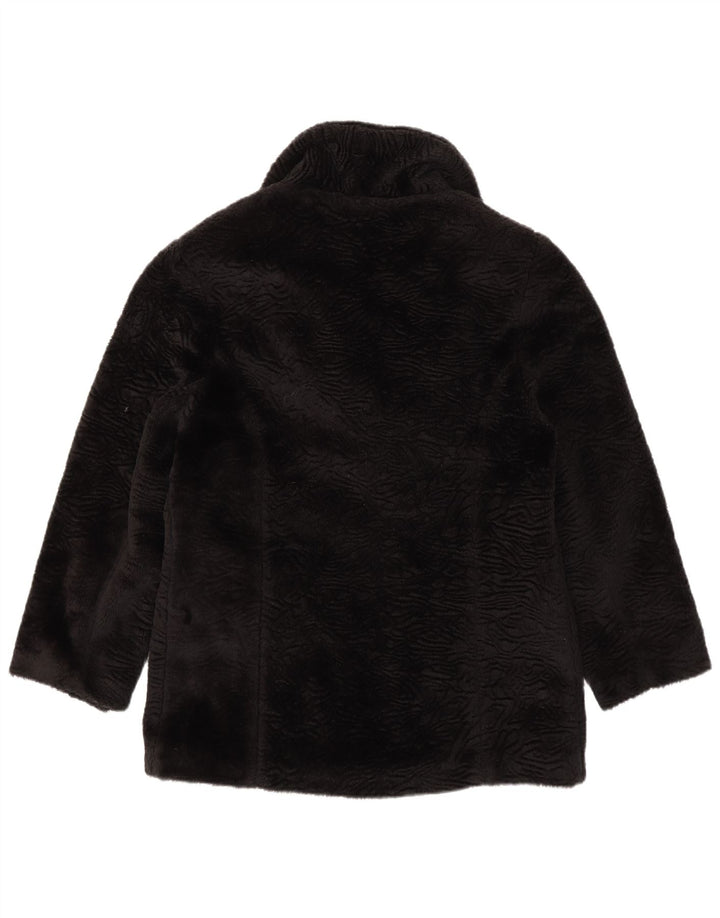 VINTAGE Womens Faux Fur Double Breasted Coat UK 14 Medium Black Classic