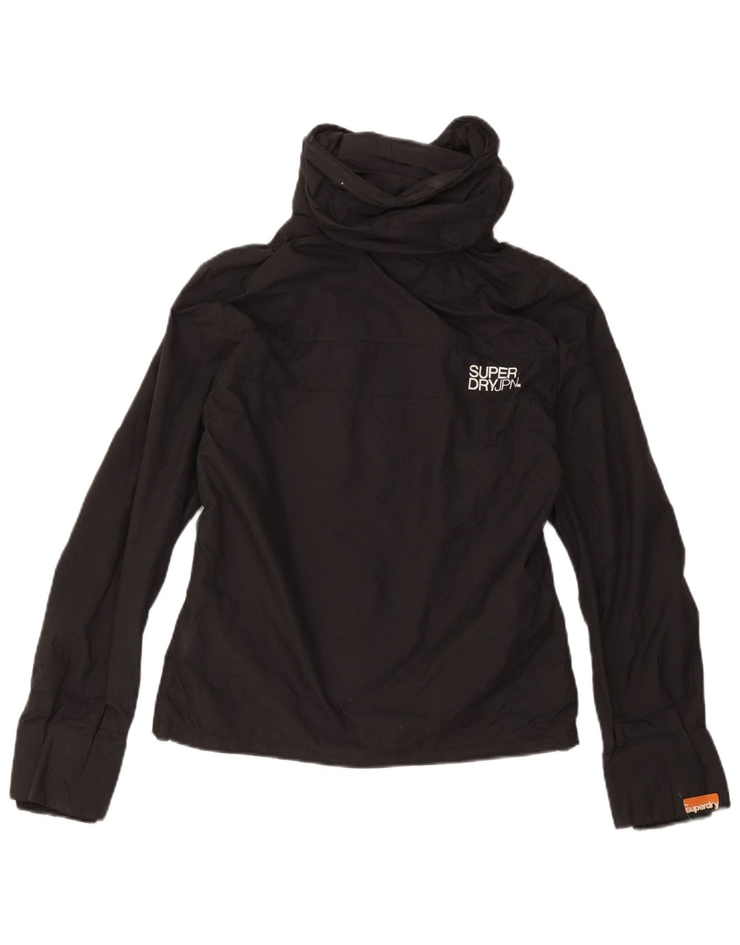 SUPERDRY Grafisk regnjakke med hætte til kvinder UK 14 Medium Sort Nylon