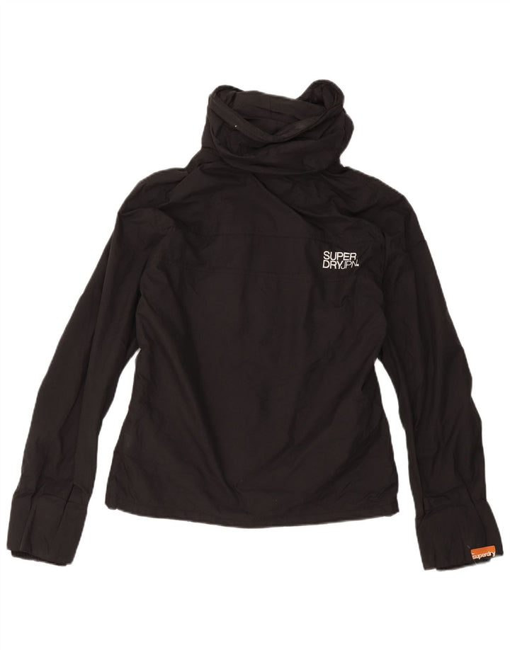 SUPERDRY Grafisk regnjakke med hætte til kvinder UK 14 Medium Sort Nylon