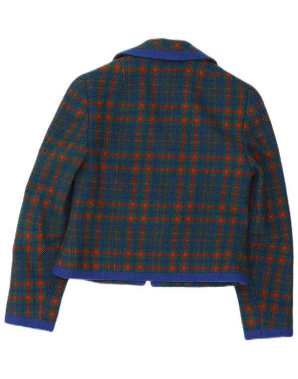 Vintage Dame Blazer Jacket UK 10 Small Green Plaid Retro