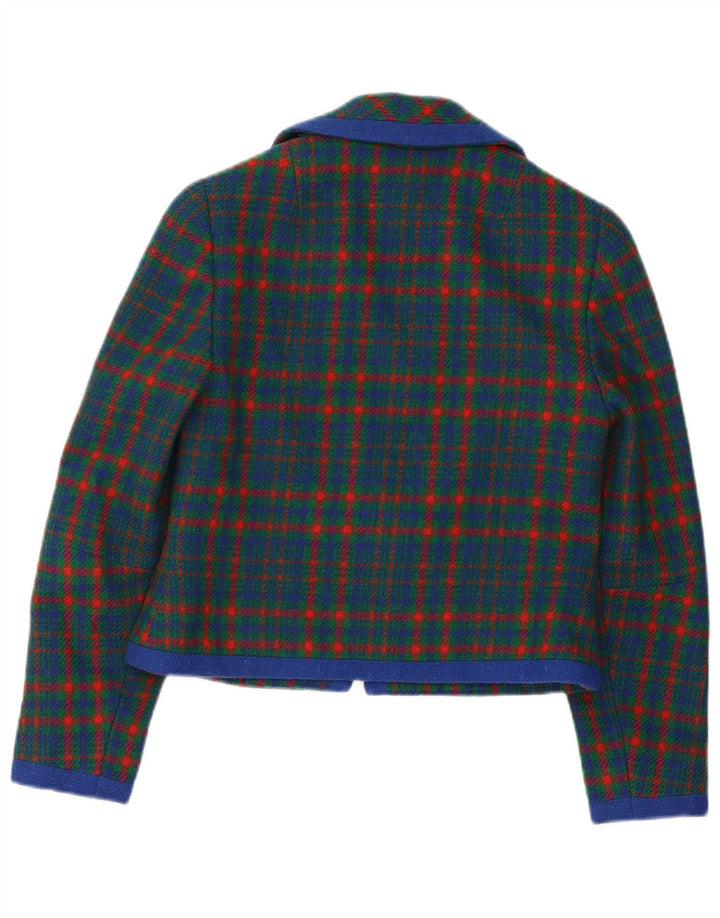Vintage Dame Blazer Jacket UK 10 Small Green Plaid Retro