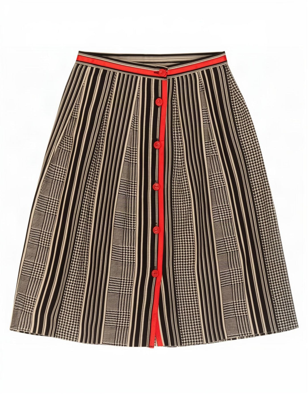 Vintage A-line nederdel til kvinder IT 42 Medium W25 Sort Houndstooth Uld