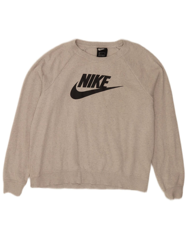 Nike Grafisk Sweatshirt Jumper UK 14 Medium Grey Flecked Bomuld