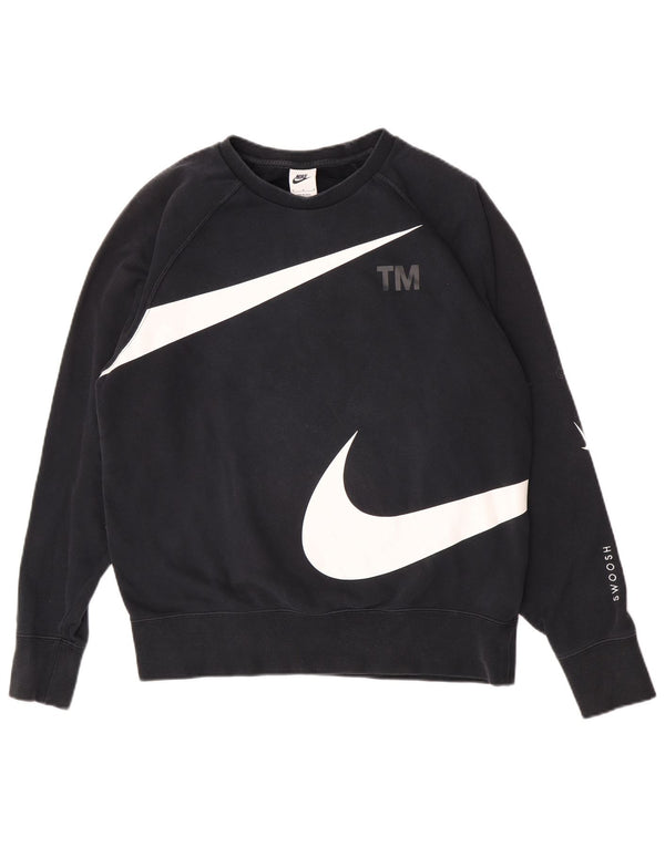 Nike Herre Swoosh Grafisk Sweatshirt Jumper Medium Sort Bomuld