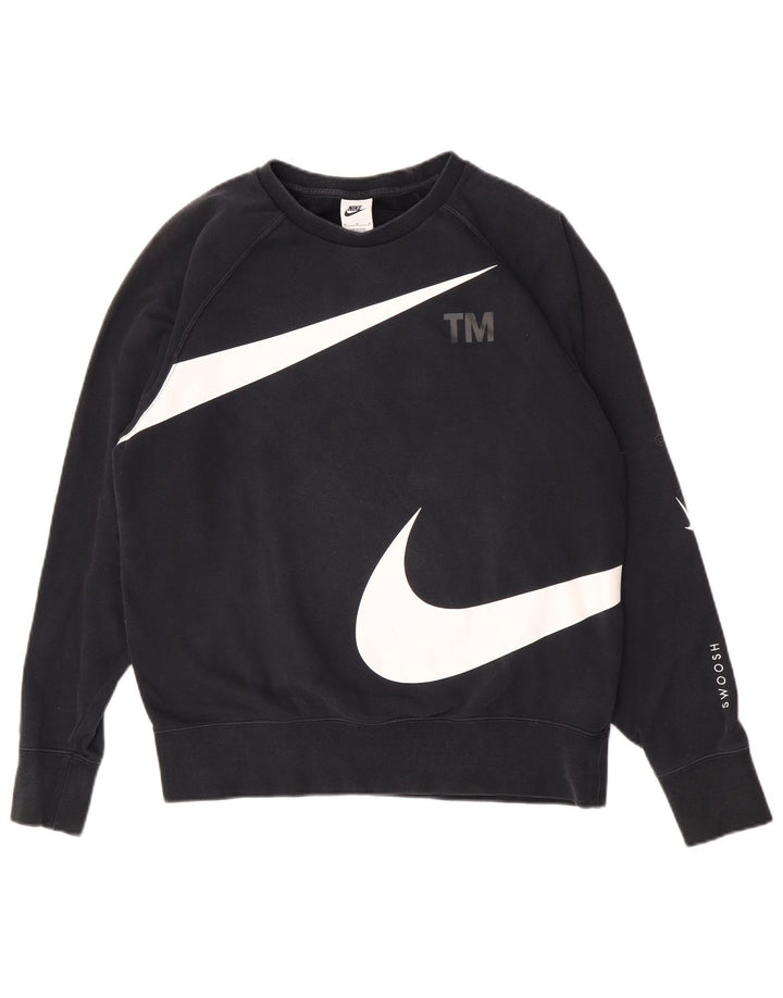 Nike Herre Swoosh Grafisk Sweatshirt Jumper Medium Sort Bomuld