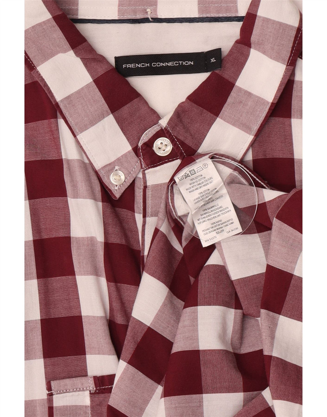 French Connection Herreskjorte XL Burgundy Gingham Cotton