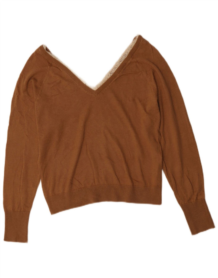 Zara Womens Crop V-hals sweater UK 12 Medium Brown Lyocell