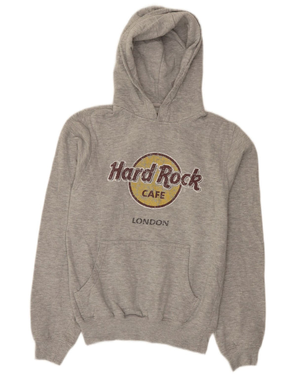 Hard Rock Cafe Womens London Graphic Hoodie Jumper UK 10 Small Grey Cotton